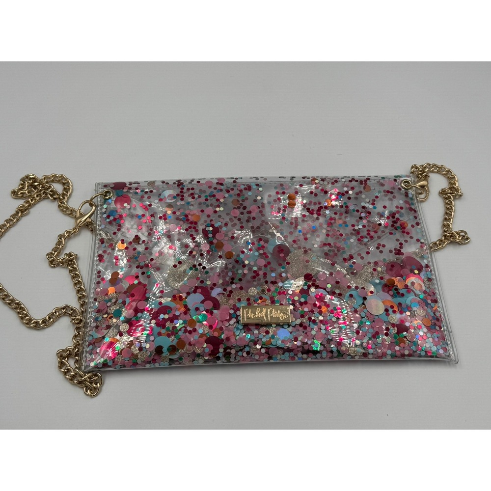 Packed Party Clear Confetti Envelope Clutch Gold Chain Crossbody Bag Multi Color